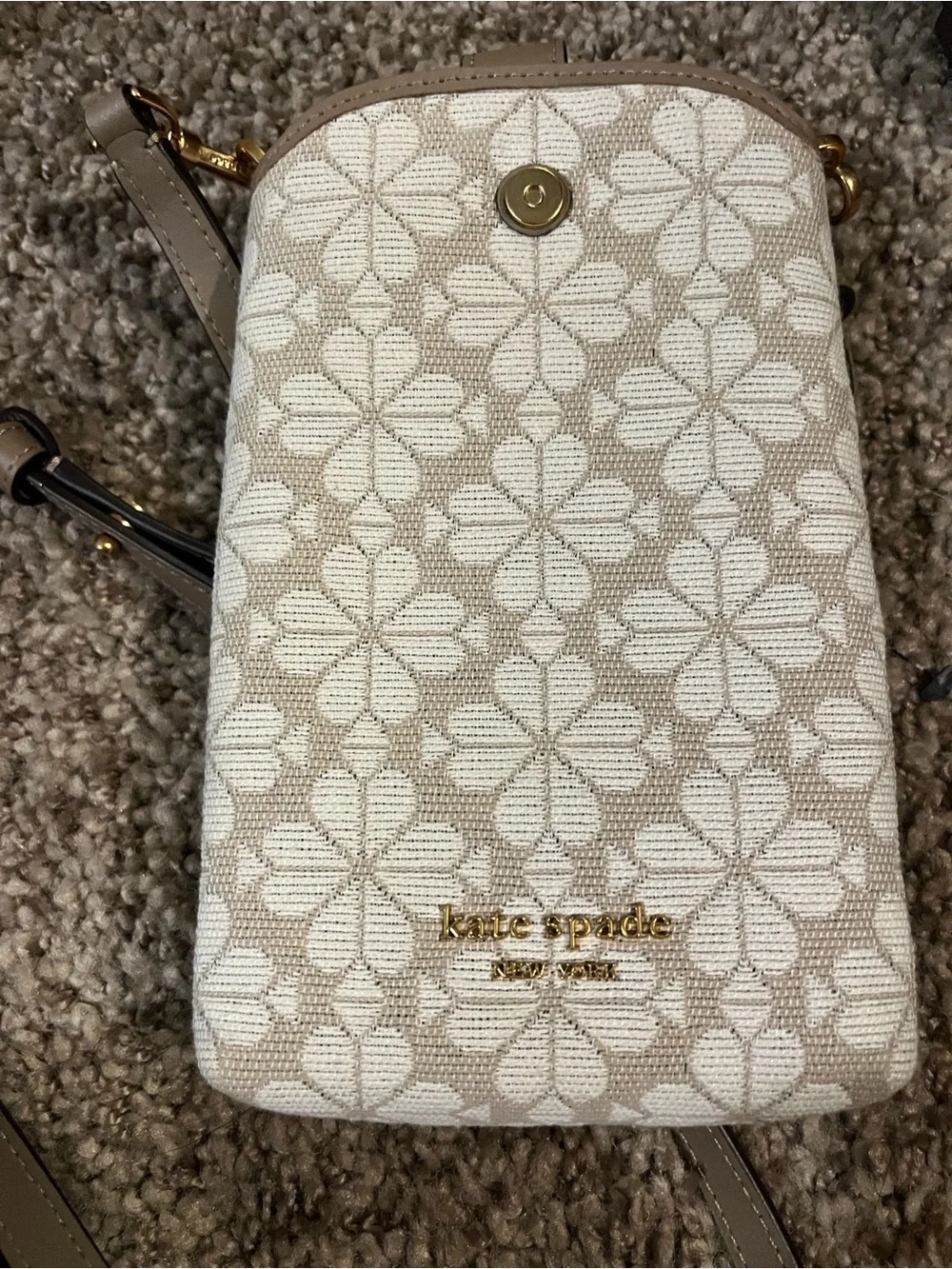 kate spade Beige and White Floral Jacquard Crossbody with Gold Hardware